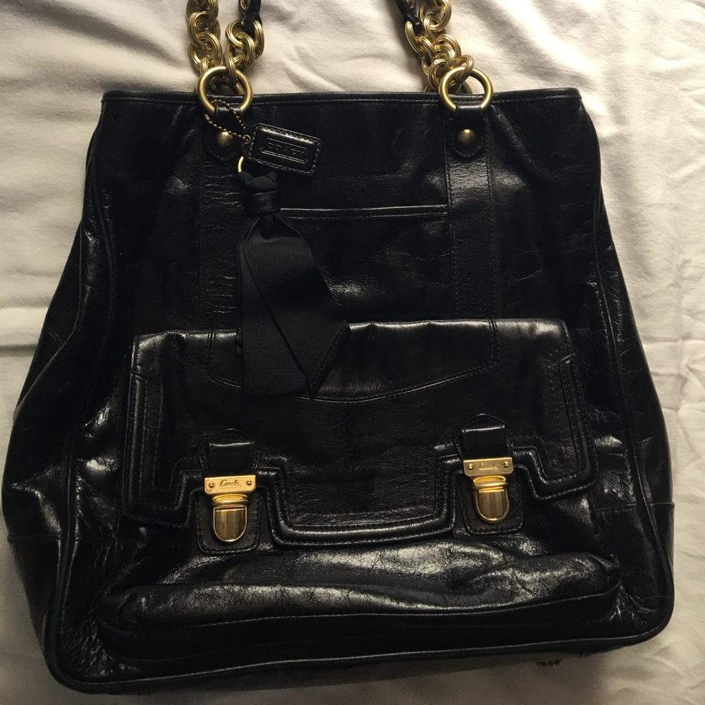 Coach Poppy Pushlock Leather Handbag